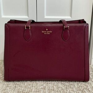Kate Spade Madison Saffiano East West Leather Large Laptop Tote: Burgundy/Maroon